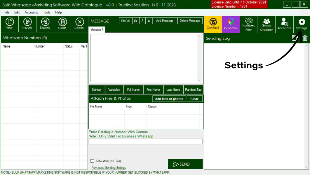 General Settings of Bulk Whatsapp Catalogue Software Catalogue